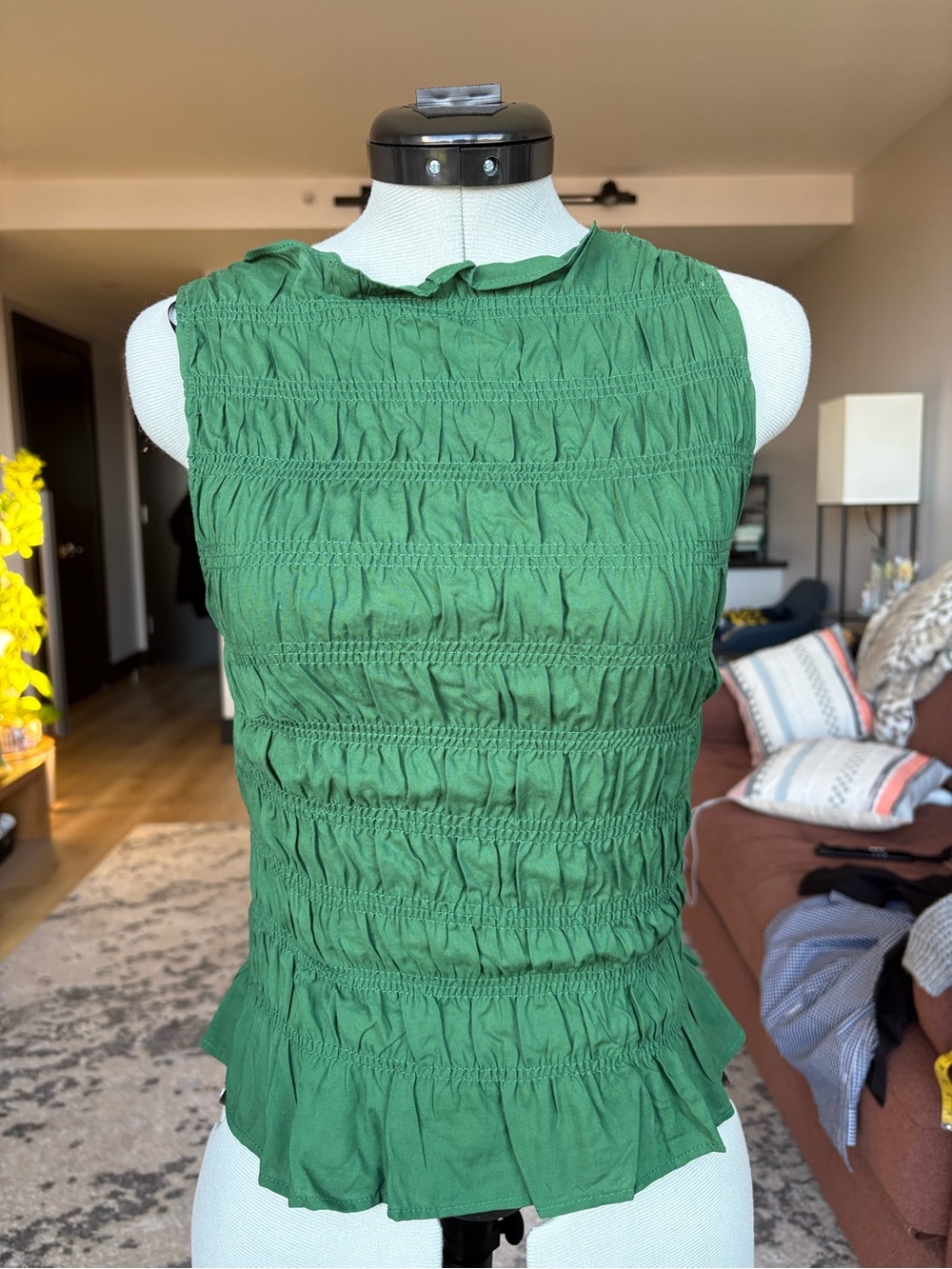 H&M Deep Green Smocked Sleeveless Top